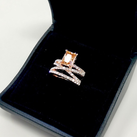 SOLD! Champagne Zircon Rose Gold Cross Ring - Picture 3 of 7